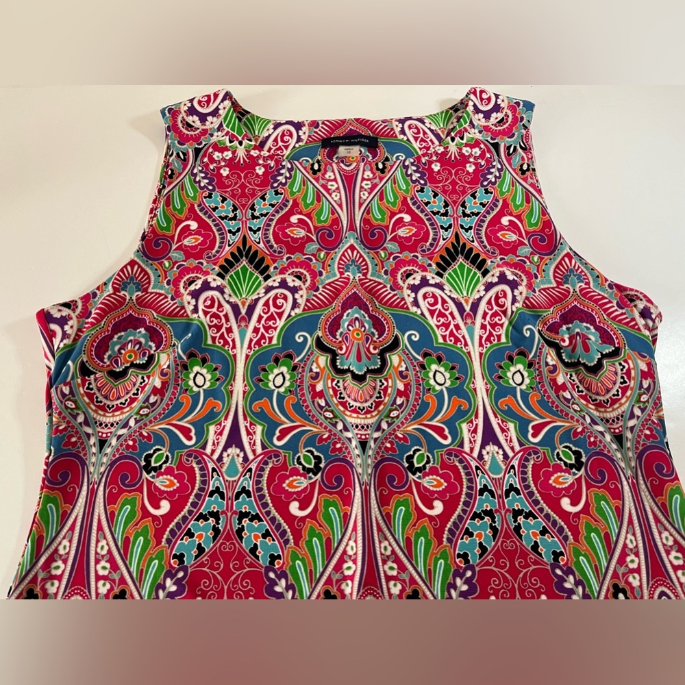 Tommy Hilfiger Pink Multi Color Paisley Poly Spandex Blend Dress Size 10 - Picture 6 of 10